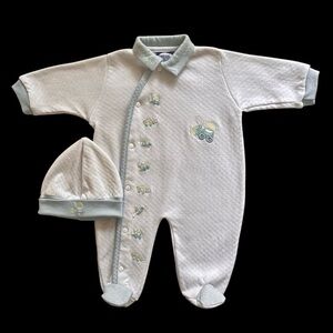 Carriage Boutique White Embroidered Footed One Piece with Hat Size Preemie